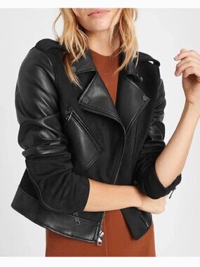 Banana Republic Essential Black Leather Jacket with Zip Pockets XL